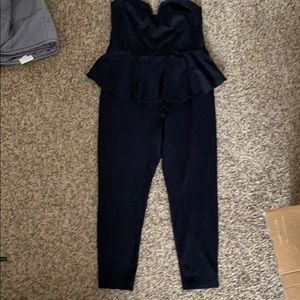 Black strapless cotton peplum romper